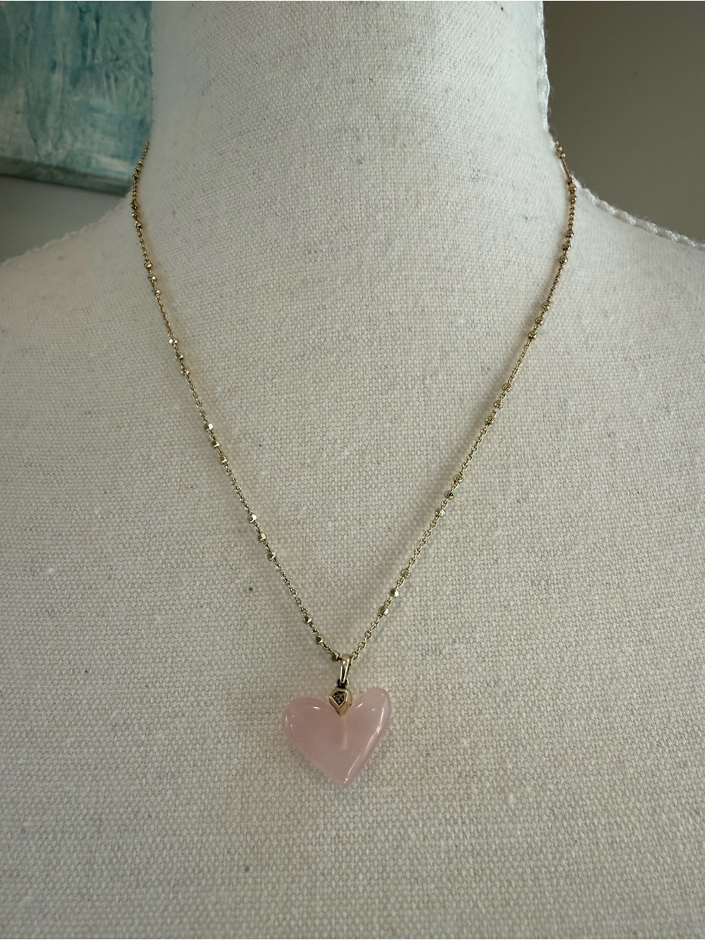 Kendra Scott Poppy Heart Necklace Rose Quartz Pink Gold Retired